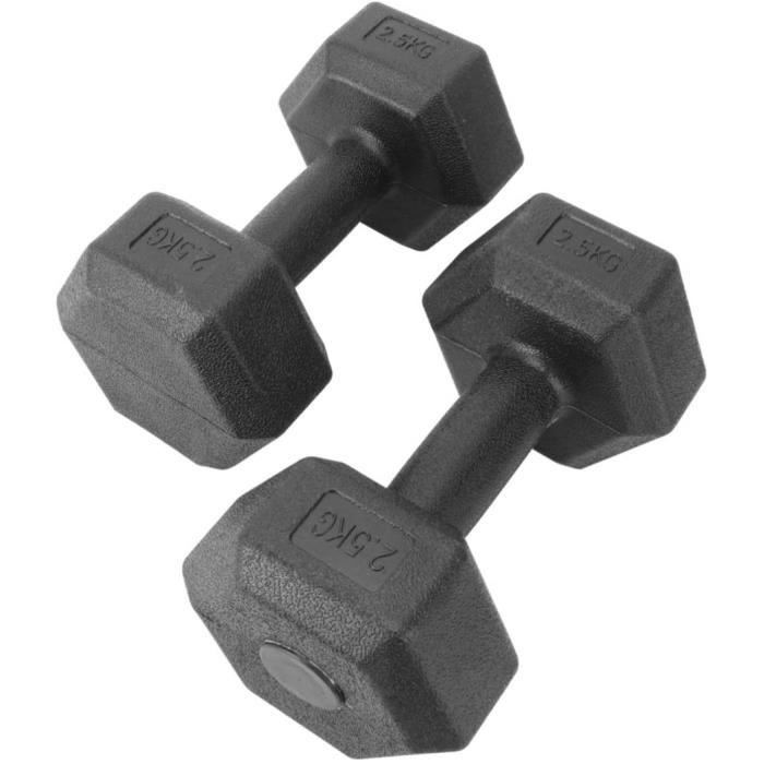 BARRE - HALTERE - POIDS Winomo Lot de 2 haltères courtes 2,5 kg en fonte hexagonales pour aérobic avec surface e82