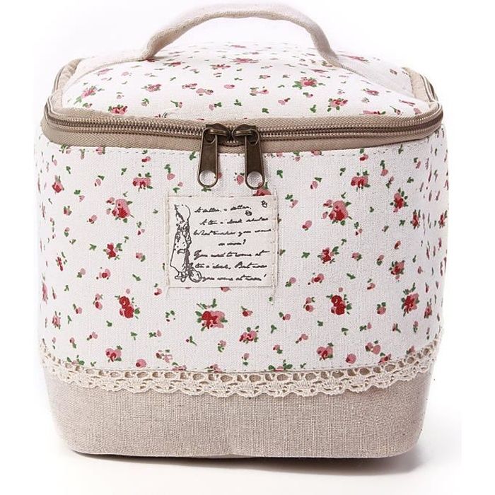 Sac Coton Trousse Toilette Maquillage Cosmétique Pochette Rangement Voyage FR Floral Rouge