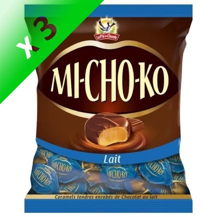 LA PIE QUI CHANTE Caramels tendres enrobés de chocolat au lait Mi-Cho-Ko - 280 g (Lot de 3)