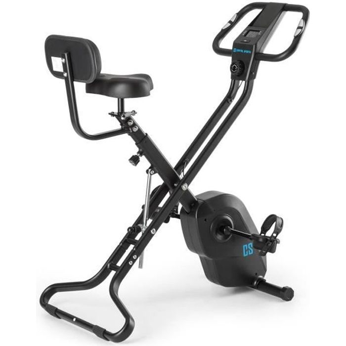 CAPITAL SPORTS Azura X2 Vélo en X pliable avec dossier pulsomètre, 8 niveaux de résistance et ordinateur d'entraînement - noir