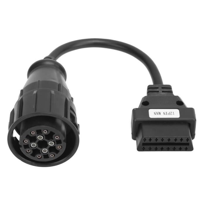 EJ.life Câble OBD2 Adaptateur OBD2 12Pin MAN à 16Pin Remplacement de câble d'extension de diagnostic de camion pour DELPHI