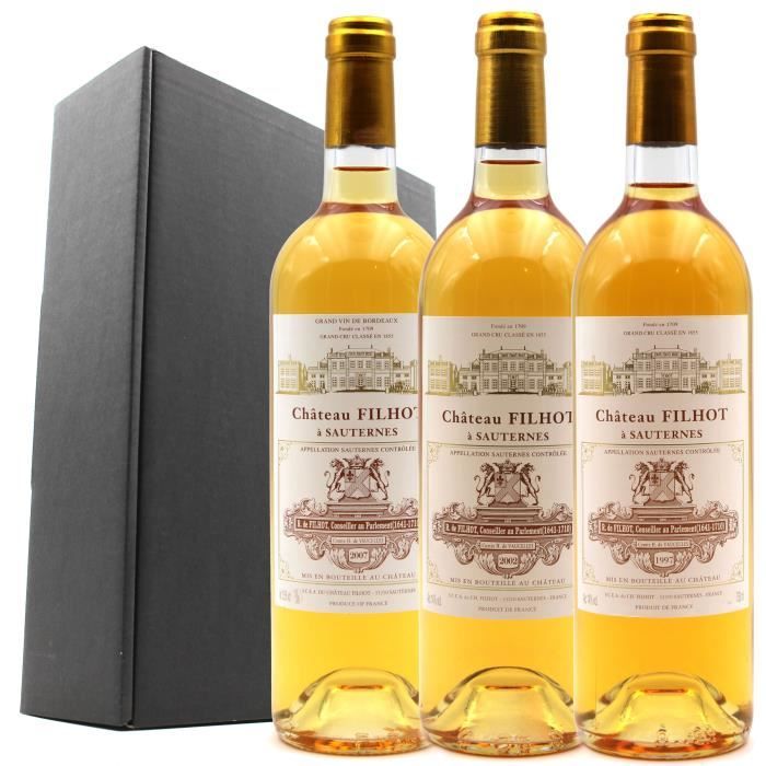 Lot de 3 Château Filhot 1997 - 2002 - 2007 Blanc 75cl AOC Sauternes