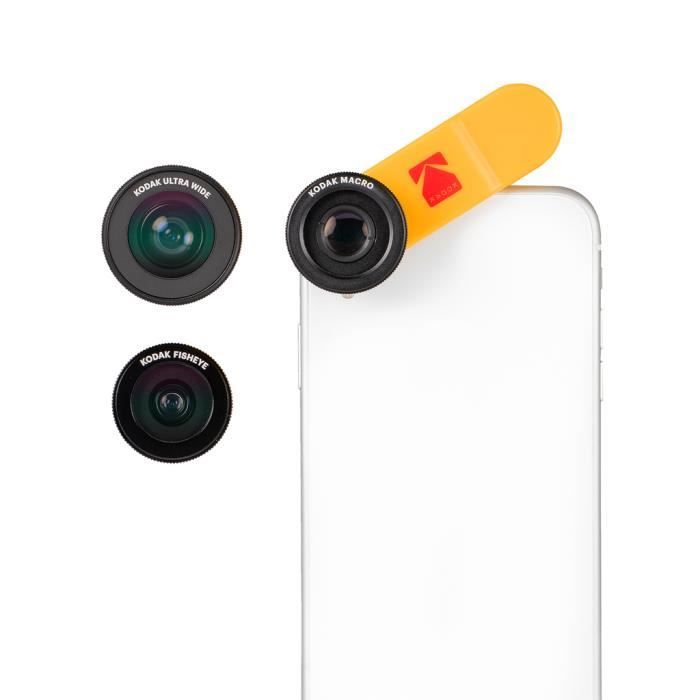 Kodak 3-en-1 Kit d'objectifs pour Smartphone Composé d'un Objectif Grand Angle 100°, Macro 15X et Fisheye 170° (fixation