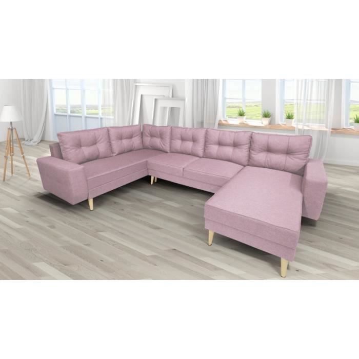 Canapé panoramique en U convertible HOLIA II rose angle gauche style scandinave
