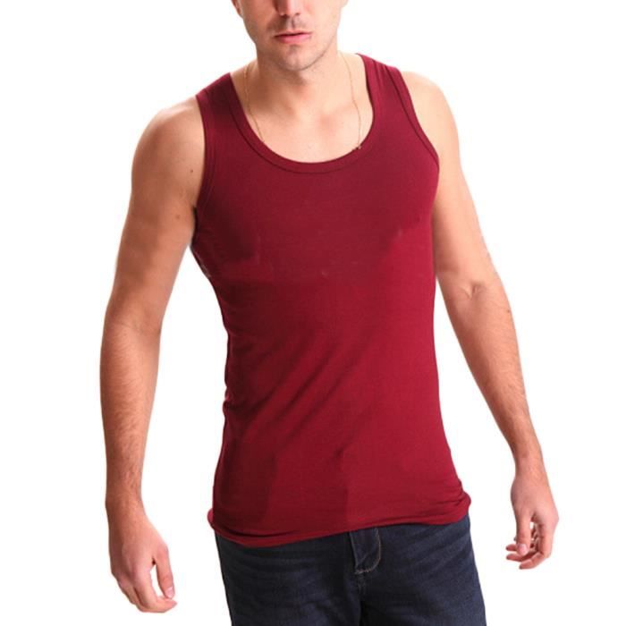 Débardeur T-Shirt Sans Manches Tank Top pour Homme Débardeur de Sport Fitness Jogging,Vin Rouge,L