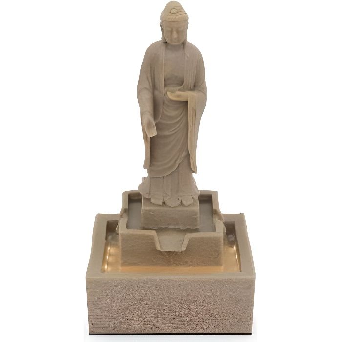 Fontaine Bouddha debout avec LED - 30 x 26 x 61 cm - Pierre naturelle - Oviala - Gris