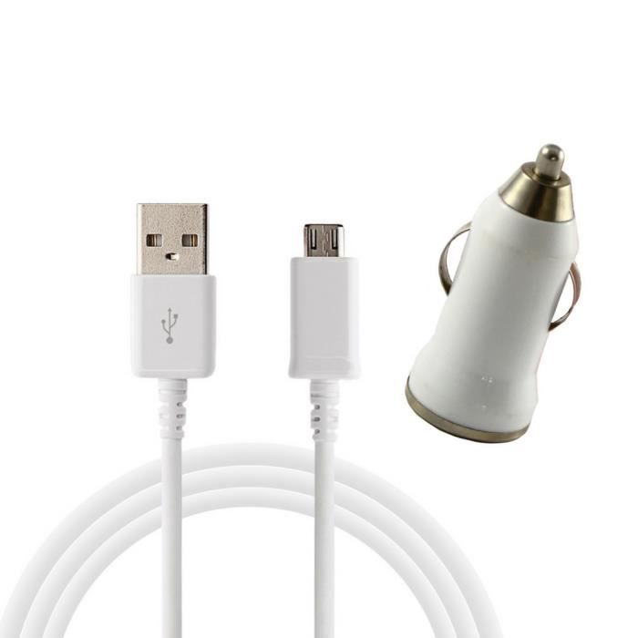 Cable USB + Chargeur Voiture Blanc compatible Xiaomi REDMI NOTE 6 PRO - Cable Micro USB 1M Chargeur Allume Cigare Phonillico®