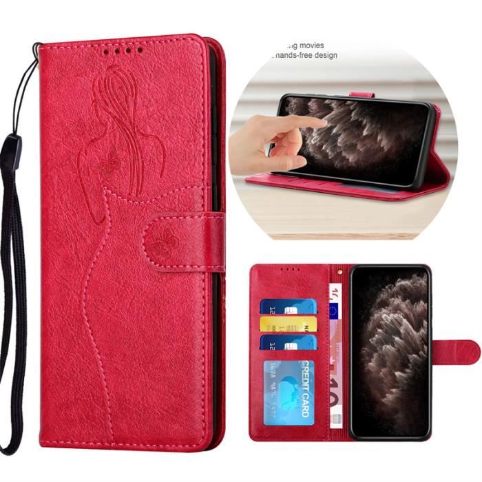 Étui pour Samsung Galaxy A3 (2017), Premium PU Cuir de Protection [Porte-Cartes de Crédit] Portefeuille Étui Housse - Rouge RTHV