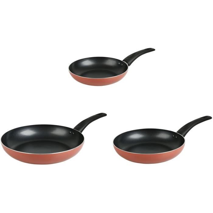 Poêle Aluminium pressé - Le lot de 3 pièces - Revêtement anti-adhésif - Manche thermorésistant soft touch - Tous feux dont induction