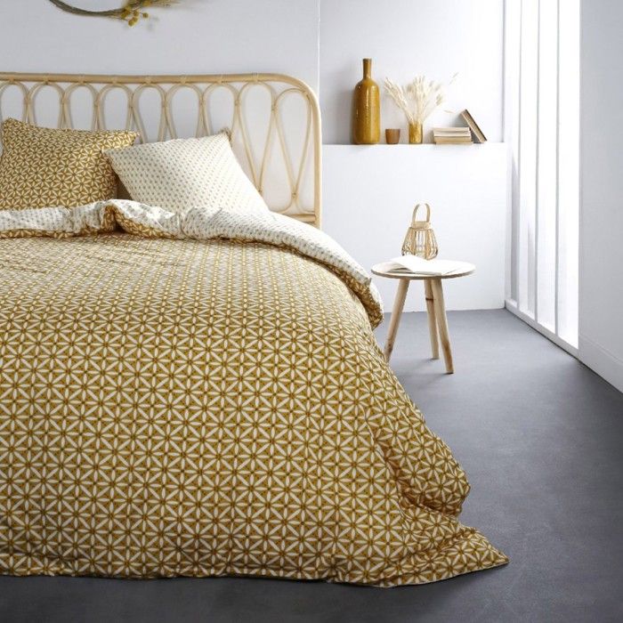 Housse de couette 240x260 Sunshine Kume + 2 taies 100% coton 57 fils Jaune