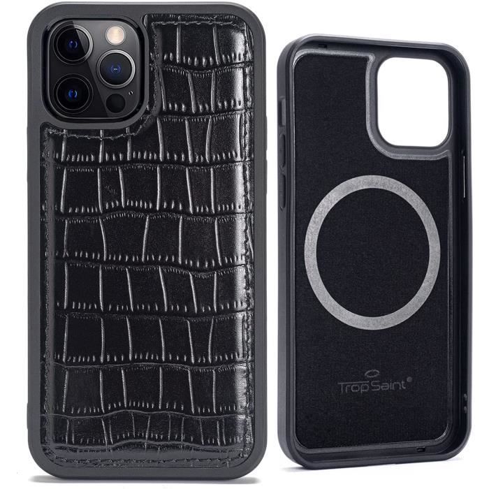 Coque Cuir iPhone 12-12 Pro avec Magnet MagSafe - Noir