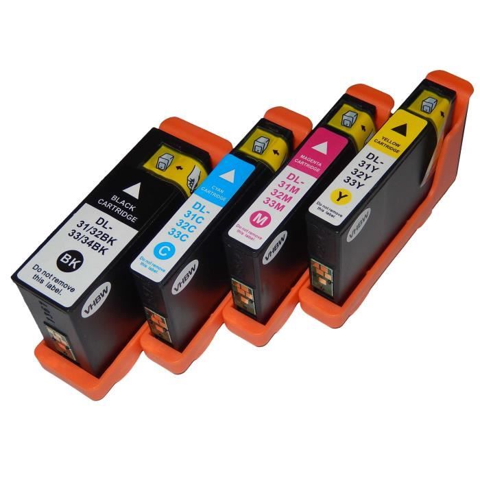 Set de cartouches d'encre pour imprimante Dell Pro V525, V525W, V725, V725W, etc. - Remplace : Dell 31, 32, 33, 34 - Cartouches d…