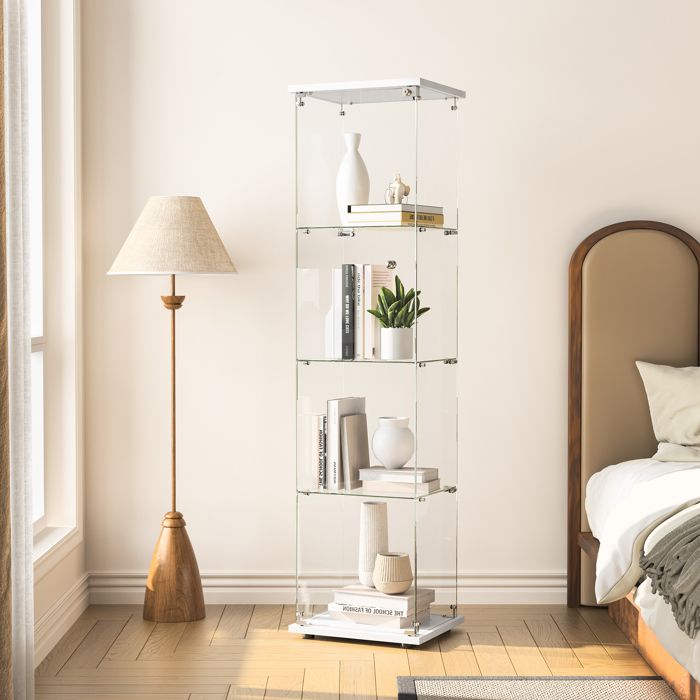Vitrine en Verre - TANANT - Modèle Scandinave - 4 Étagères - 1 Porte - 164 cm Blanc