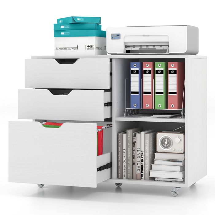 Meuble des Documents Mobile Bureau COSTWAY 3 Tiroirs&Étagères Réglables&Roulettes pour Lettre A4 81x40x665CM Blanc