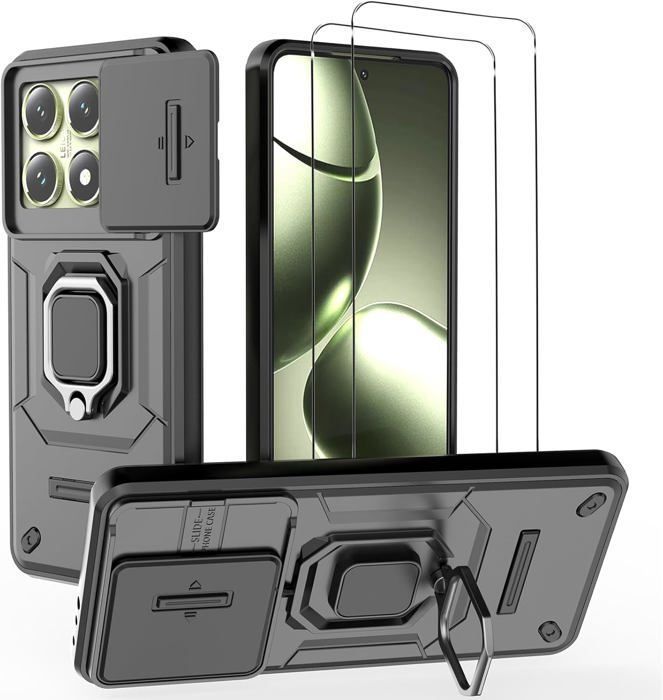 Pour Xiaomi 14T Pack Coque Résistante avec Anneau Anti Chute + 2 Films de Protection écran en Verre trempé résistant NOVAGO