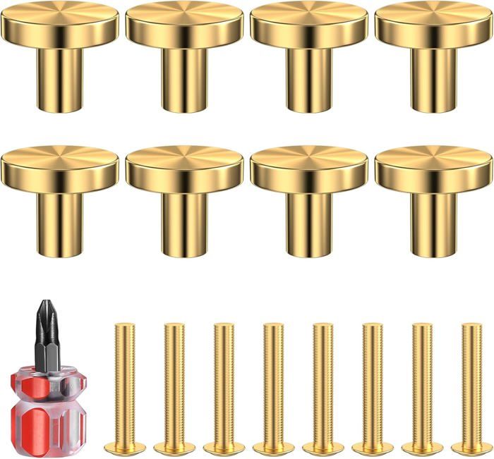 Lot de 8 poignées de tiroir 25 x 20 mm rondes pour meubles cuisine commodes salle de bain or