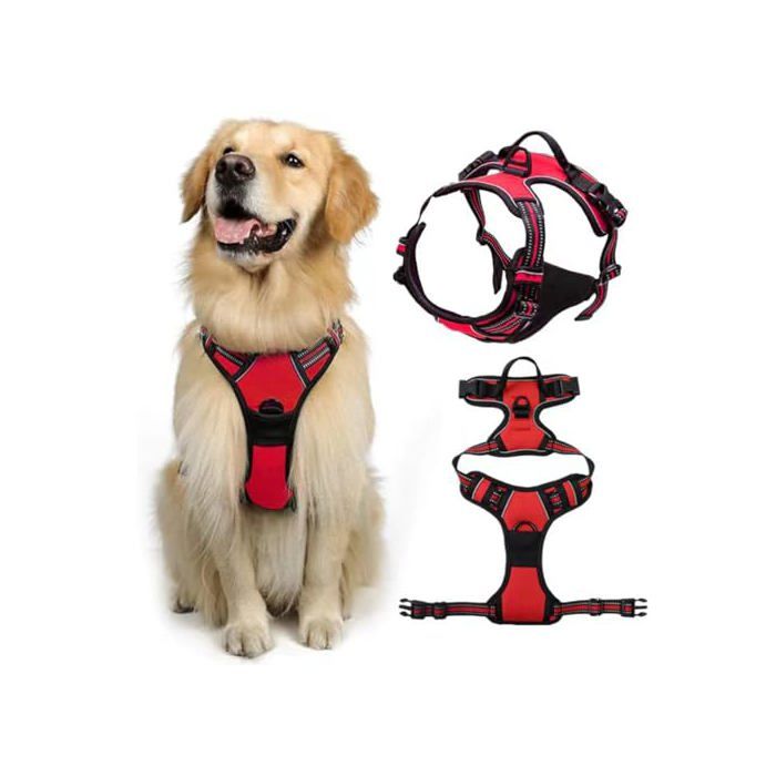 Meilleurs prix pour Harnais Chien Anti-Traction Réglable et Respirant, Réfléchissant avec Poignée, pour Chiens Moyens et Grands, Rouge, Taille L