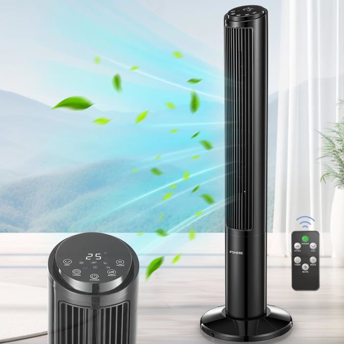 Ventilateur tour 50W avec télécommande et Oscillation 80º, RO-VT50, noir Ventilateur tour 50W avec télécommande et Oscillation 80º, RO-VT50, noir