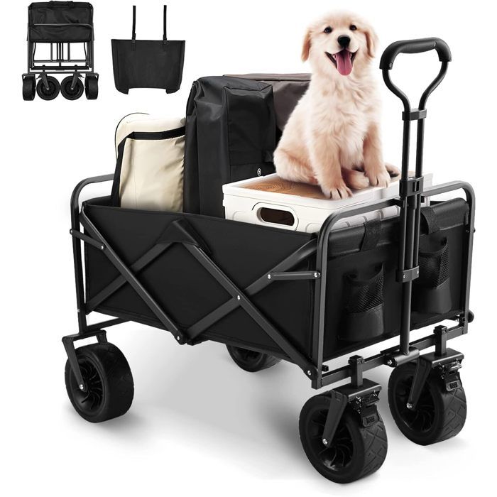 Outsunny Chariot De Camping Pliable 90 L – Charge 68 Kg – Roues 360° – Poignée Télescopique – Noir