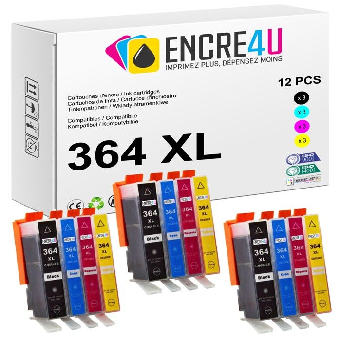 Lot De Cartouches D'encre Compatibles HP 364 XL - Noir, Cyan, Magenta, Jaune - Pour DeskJet, OfficeJet, Photosmart