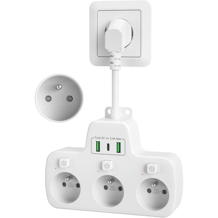 Prise Murale Duplex Avec Ports USB – Chargeur Intégré, Retardateur PC, Format 86