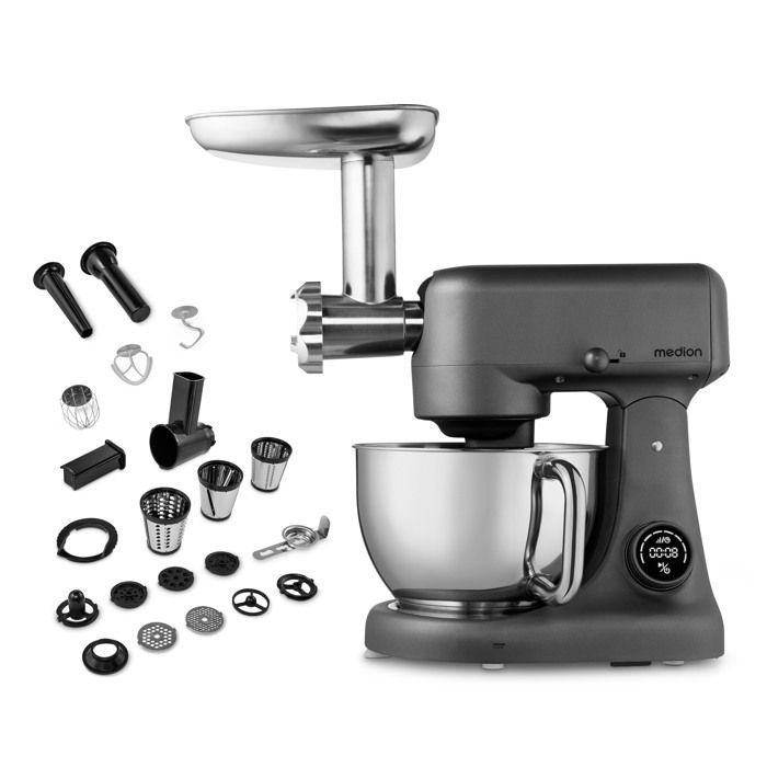 Robot pâtissier - Medion MD12600 - bol 47 L - moteur à courant continu silencieux 800 W - titane - Medion