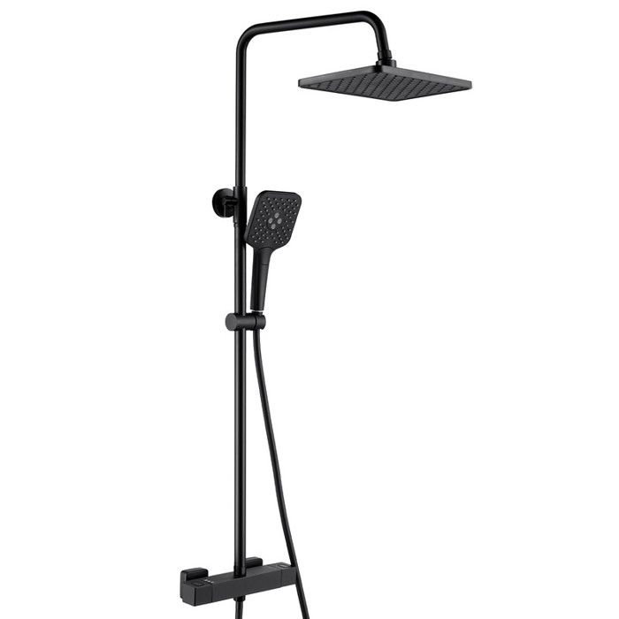 Colonne de Douche Thermostatique - AURALUM MAX - Acier inox - Noir - 3 Modes Douchette - Hauteur Réglable 90-124 cm