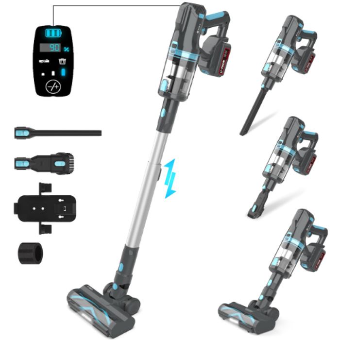 Aspirateur balai sans fil – 2 en 1 nettoyage à main et au sol avec filtration HEPA moteur 300 W batterie 4 000 mAh écran LED