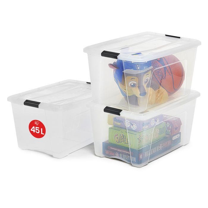 Iris Ohyama Boite de Rangement Plastique avec Couvercle 45L Lot de 3 Transparent NTB-45 Iris Ohyama Boite de Rangement Plastique avec Couvercle 45L Lot de 3 Transparent NTB-45