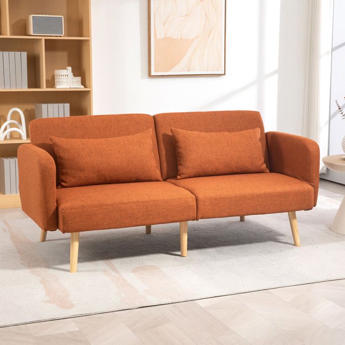 Canapé convertible 3 places design clic clac dossier inclinable et accoudoirs réglables tissu effet lin marron
