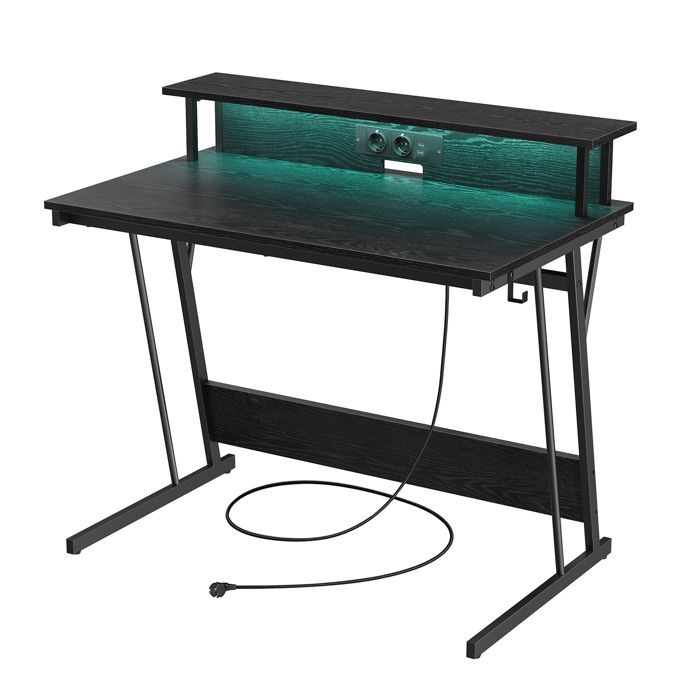 Bureau Gaming - LED - Multiprise - Support Écran - 1001x601x761 cm - Noir