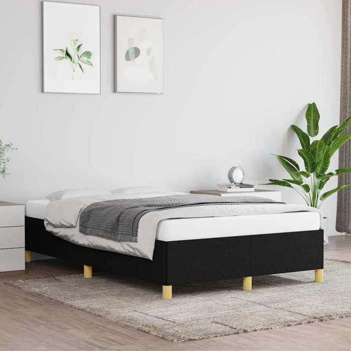 Cadre de lit en tissu - Happiness - 120x190 cm - Noir - Tissu polyester - Contreplaqué - Bois de pin massif