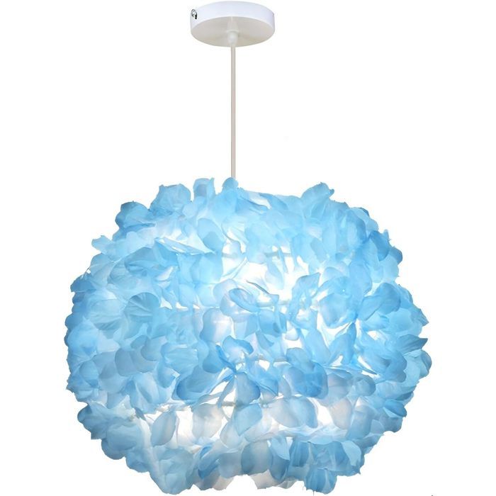 WOTTES 1 x Lustre Suspension Ø30cm Plafonnier Lustre à Fleurs en Tissu Bleu E27 Éclairage de Plafond Moderne Luminaire Chambre