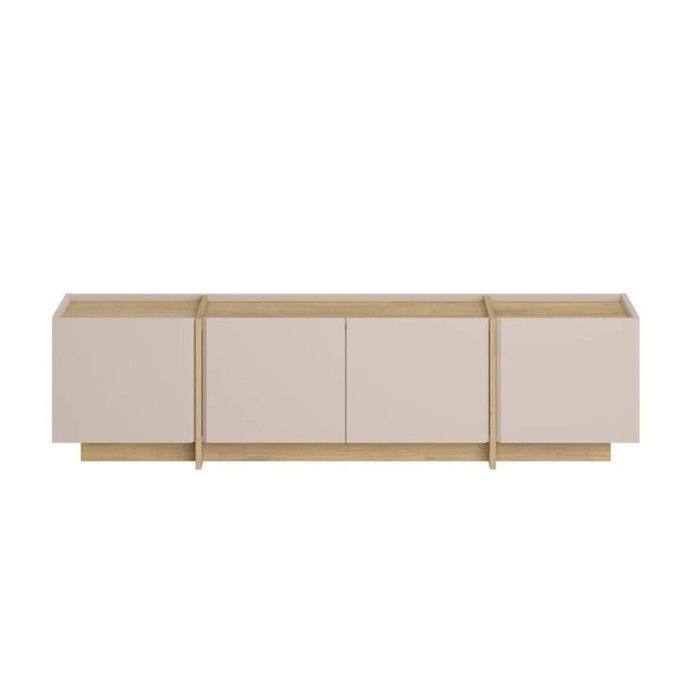 CALICOSY - Meuble TV 4 portes décor cachemire et chêne L180 cm ONYX - Beige