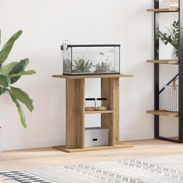 Support daquarium en bois dingénierie - vidaXL - 60x30x60 cm - Chêne marron - 3 niveaux de rangement