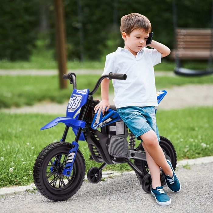 Moto électrique pour enfants 12 V avec musique stabilisateurs 3-6 ans bleue