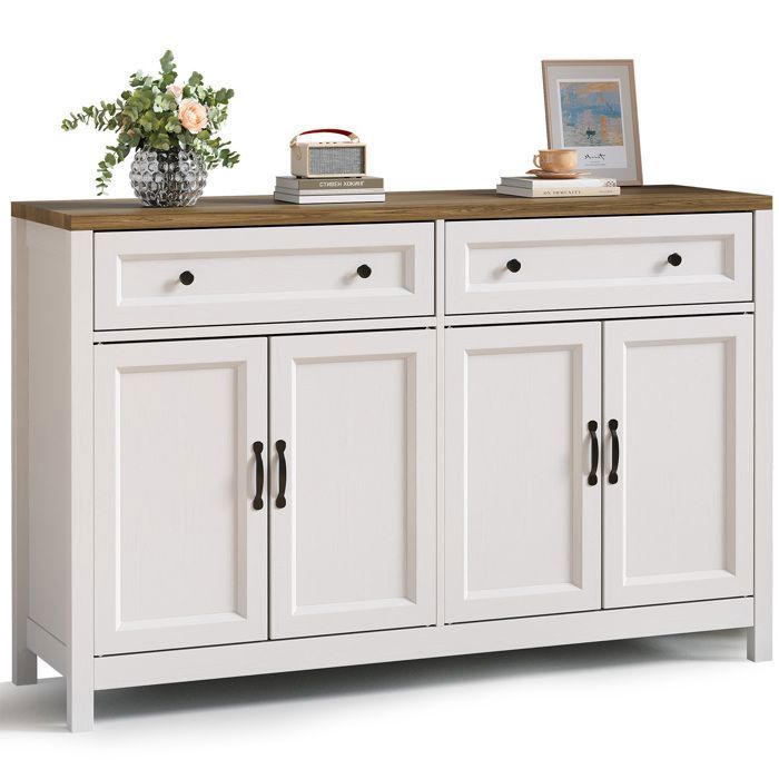 Buffet de Cuisine - Bealife - 4 Portes - 2 Tiroirs - Étagères Réglables - Salon - Meuble Bas Cuisine - Plateau Marron - 140x40x90cm