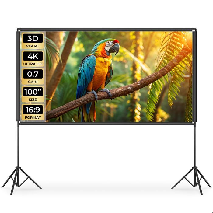 TECTAKE - Écran de projection Cinema avec trépieds pliables 16:9 4K HD - 100/275 cm blanc
