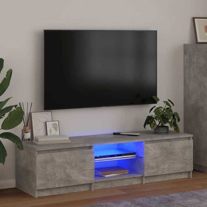 Magnifique Meuble TV - lumières LED RVB（1 PC）- ZENCORE - Support téléviseur/commode hifi/ARMOIRE TV gris béton 140x40x36c