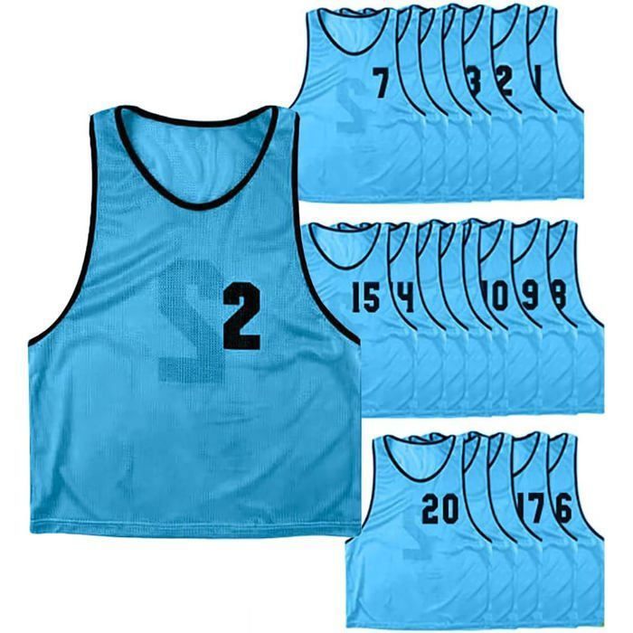 Lot de 20 chasubles numérotées recto-verso de 1 à 20 de taille XXLARGE gilet dentrainement couleur BLEU