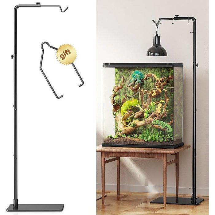 Support réglable pour lampe chauffante pour reptiles (53–157 cm) – métallique avec socle lourd pour tortues serpents et lézards