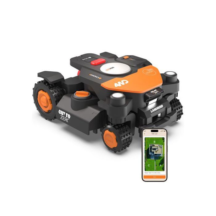 Robot tondeuse sans fil WORX VISION CLOUD 4WD Jusquà 4000 m² WR344E caméra IA pente 84% VSLAM+RTK Cloud Cut to Zero