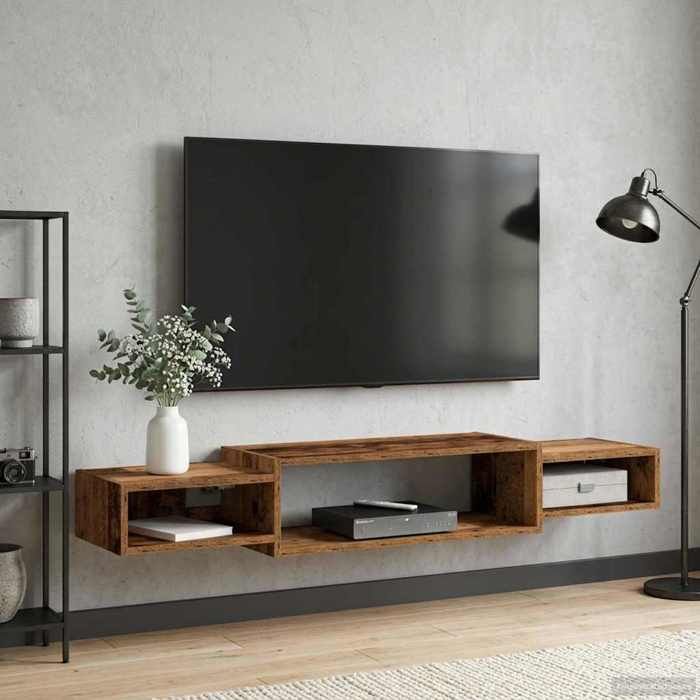 vidaXL Meuble TV mural Montage mural Bois ancien 140 x 28 x 21 cm 8006003