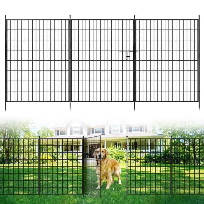 Barrière métallique anti-animaux jardin terrasse pour chiens lot 10 panneaux 71 93x81 28cm enclos extérieur Barrière métallique anti-animaux jardin terrasse pour chiens lot 10 panneaux 71 93x81 28cm enclos extérieur