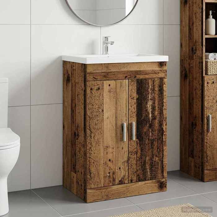 vidaXL Meuble Sous Lavabo de Salle de Bain Bois Ancien 56 x 375 x 81 cm en Bois dingénierie avec solution lavabo 16213