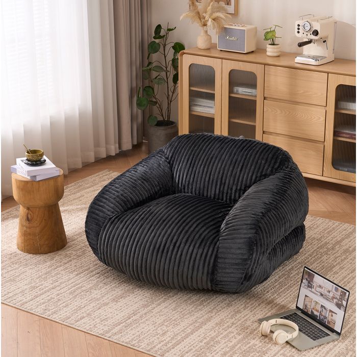 Sitzsack pour adulte en corduroy gris foncé sans montage livré rempli mousse haute densité