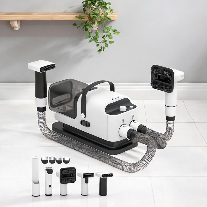 Tondeuse et aspirateur pour chiens et chats en crisp white plastique 5 en 1 37 6 x 17 5 x 18 5 cm