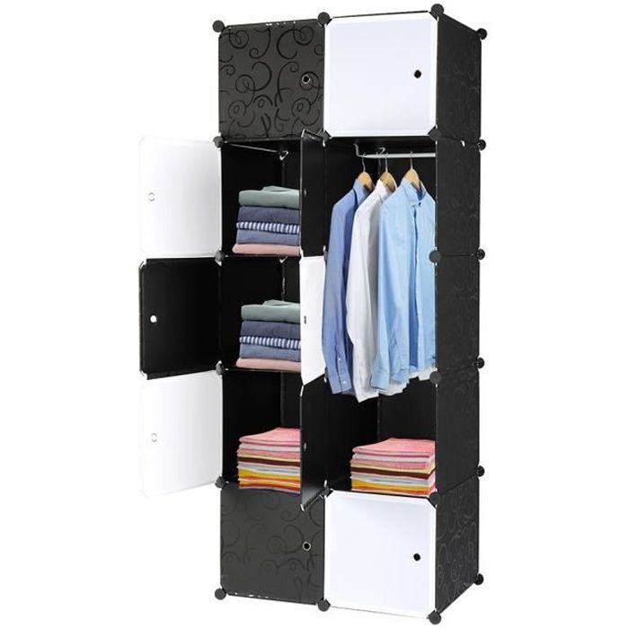 armoire de chambre penderie 10 cubes modulable meuble etagères de rangement pour vêtements- chaussures