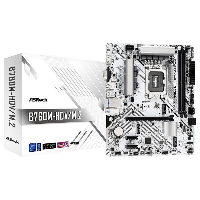 ASRock B760M-HDV/M.2 - Carte mère Micro ATX Socket 1700 Intel B760 Express - 2x DDR5 - M.2 PCIe 4.0 - USB 3.0 - PCI-Express 4.0 16x