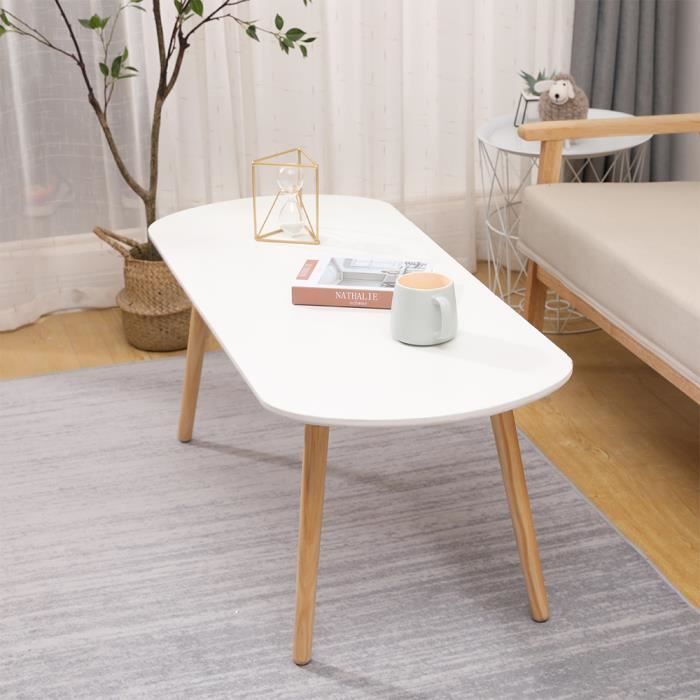 QIAN Table Basse Design Classique et Simple - Table de Salon / Table d’appoint - Blanc 110 x55 x45 cm